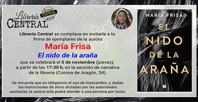 María Frisa firma El nido de la araña en librería Central